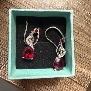 Elegant Silver and Red Teardrop Earrings